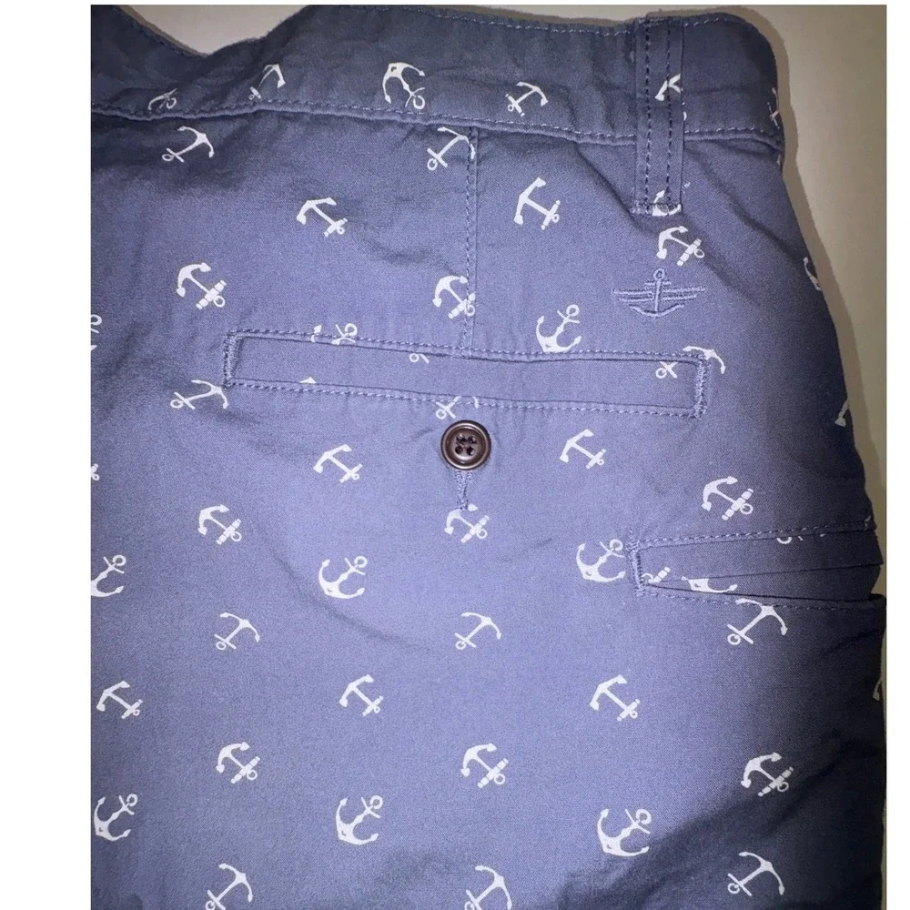 Dockers Mens Anchor Print Flat Front Shorts Navy Blue Size‎ 36